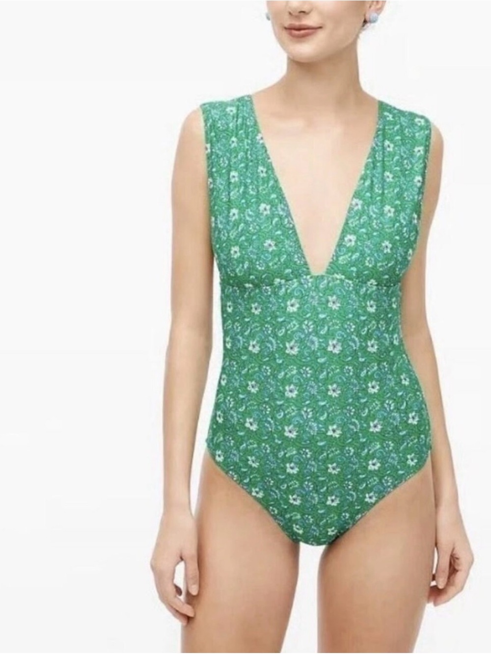 J Crew Women’s Size Small Floral Paisley Print Green One Piece Swimsuit